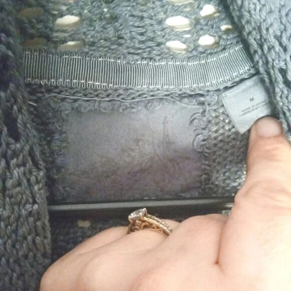 Anthropologie Angel of The North Gray Tye Dye Open Front Crochet Cardigan Medium - Picture 7 of 8